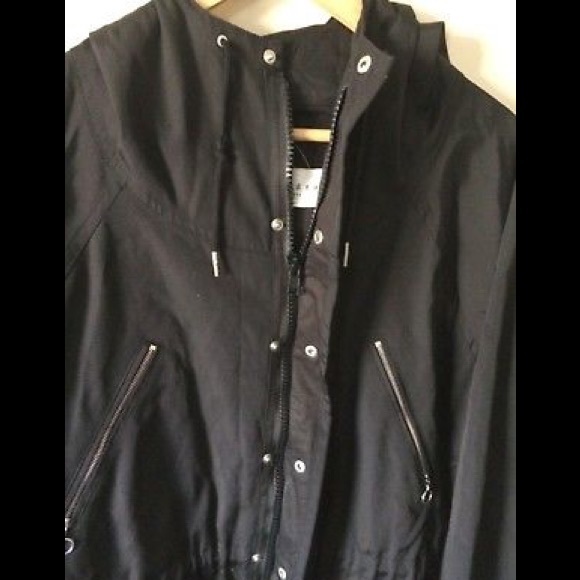 Sandro Paris Jacket Black Hooded Raincoat L NWT - Picture 4 of 8